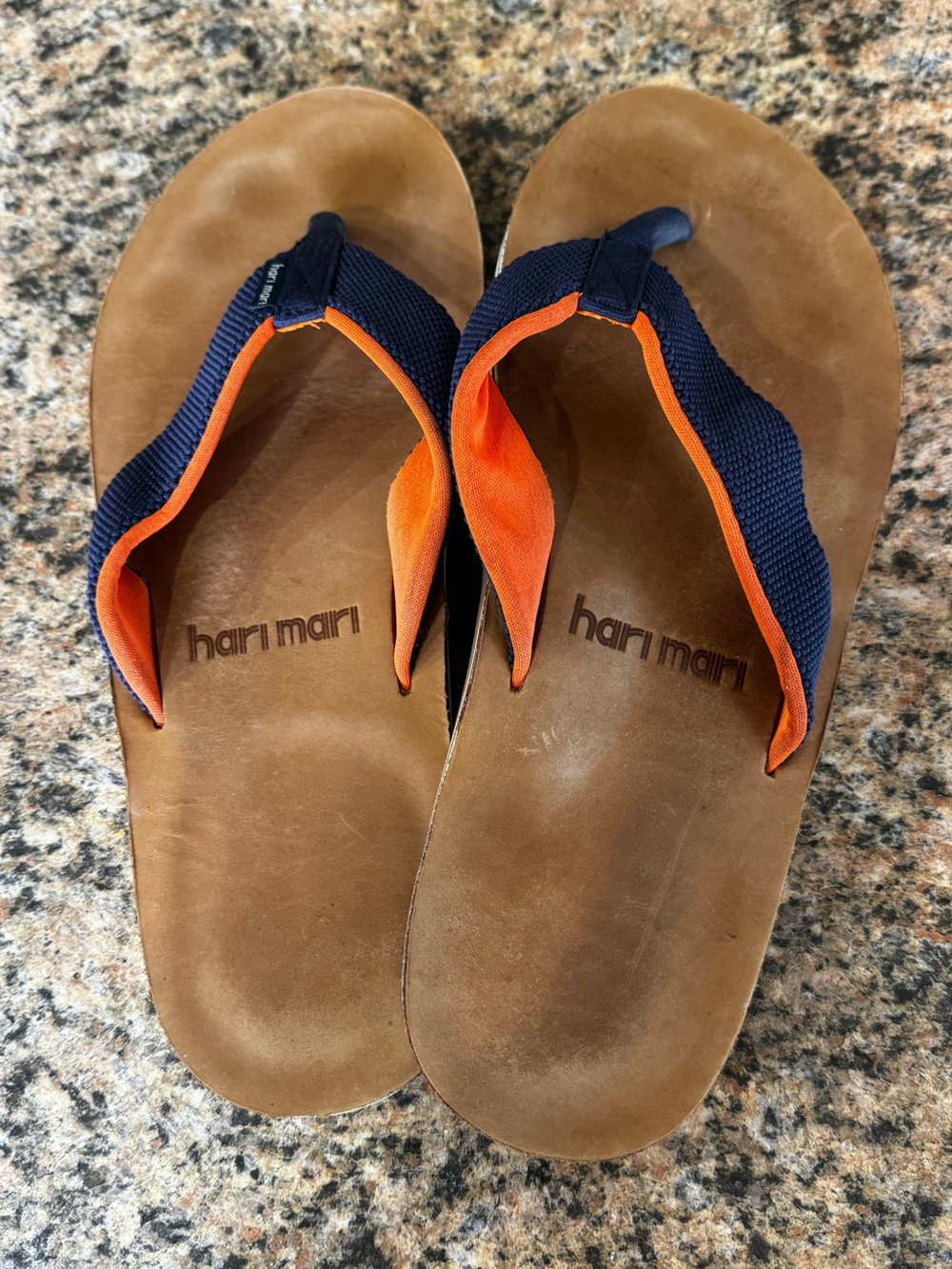 Hari Mari Leather Scouts Dunes Flip Flop Sandals Mens Size 12 Navy Orange